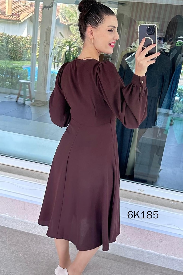 Kruvaze Yaka Tokalı Krep Elbise