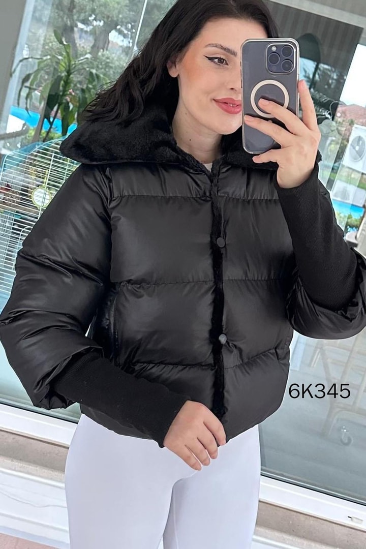 Kürk Detay Kısa Şişme Mont