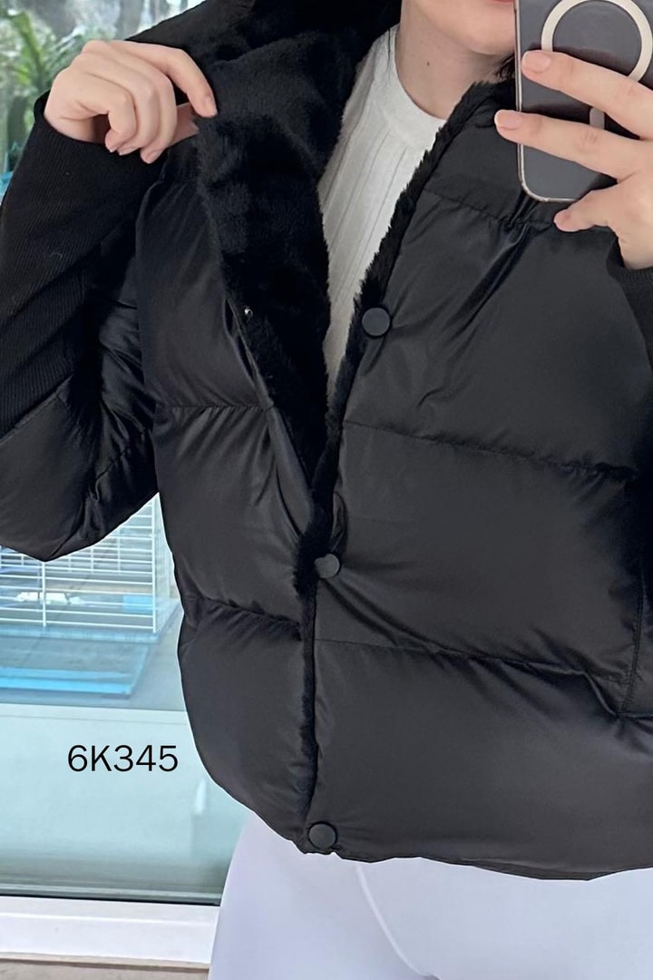 Kürk Detay Kısa Şişme Mont