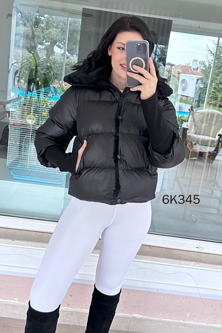 Kürk Detay Kısa Şişme Mont