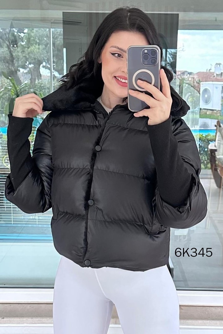 Kürk Detay Kısa Şişme Mont
