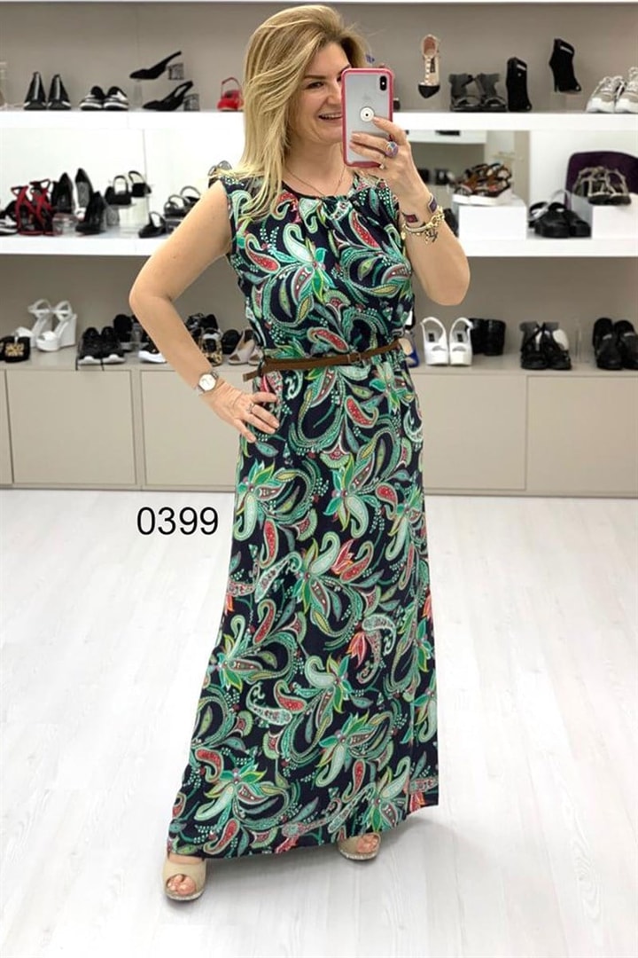 Lady-Belden Kemerli Sıfır Kol Elbise