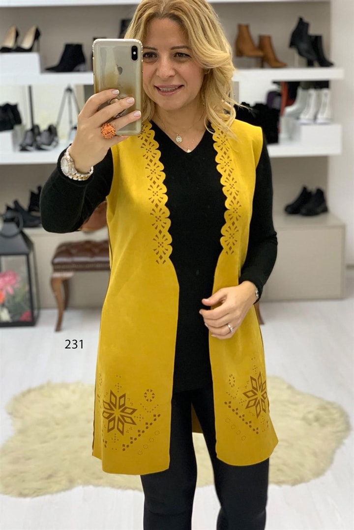 Lazer Kesim Süet Yelek