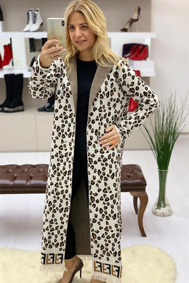 Leopar Desen Hırka