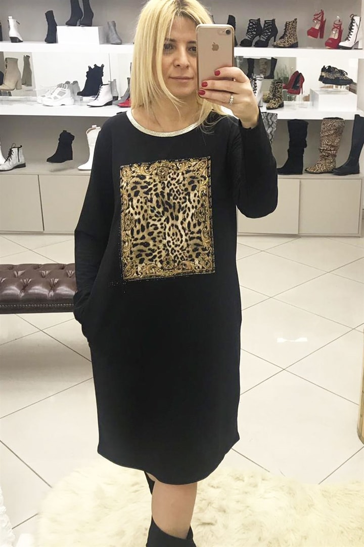 Leopar Desenli Elbise