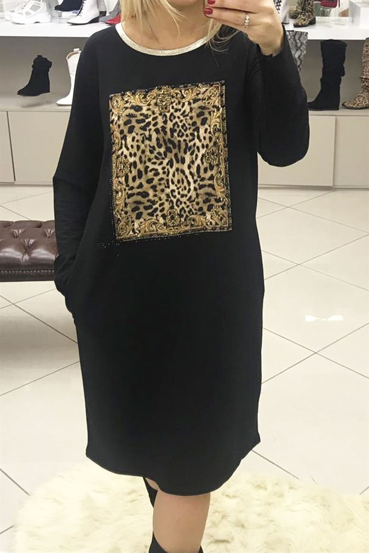 Leopar Desenli Elbise
