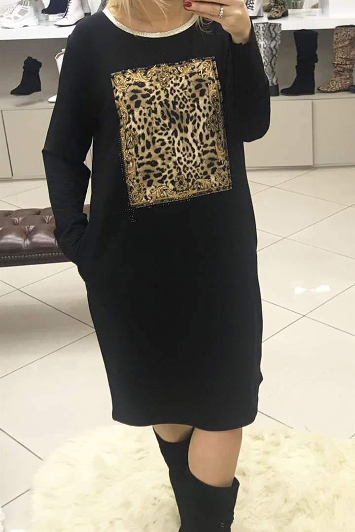 Leopar Desenli Elbise