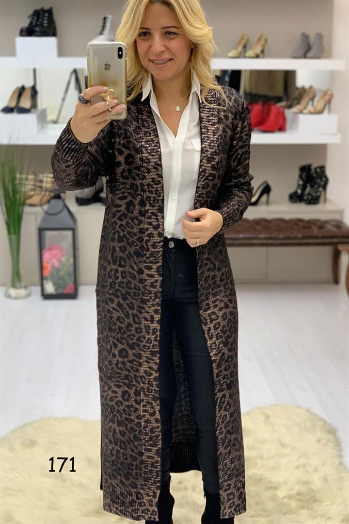 Leopar Desenli Hırka