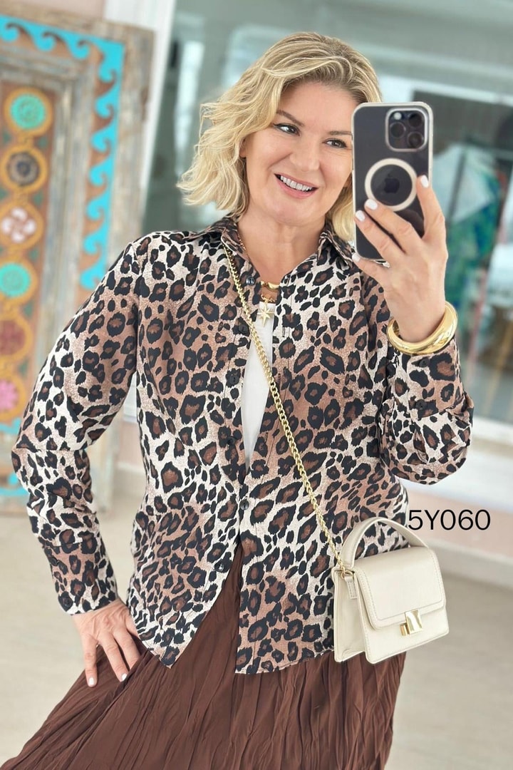 Leopar Desenli Modal Gömlek