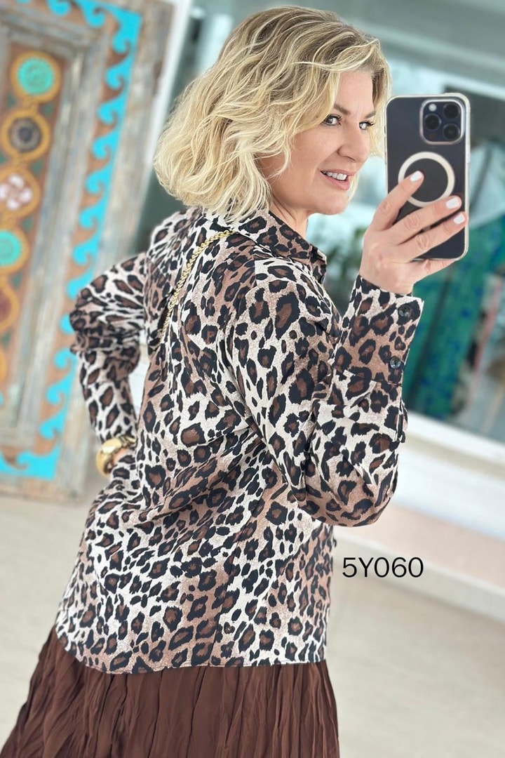 Leopar Desenli Modal Gömlek