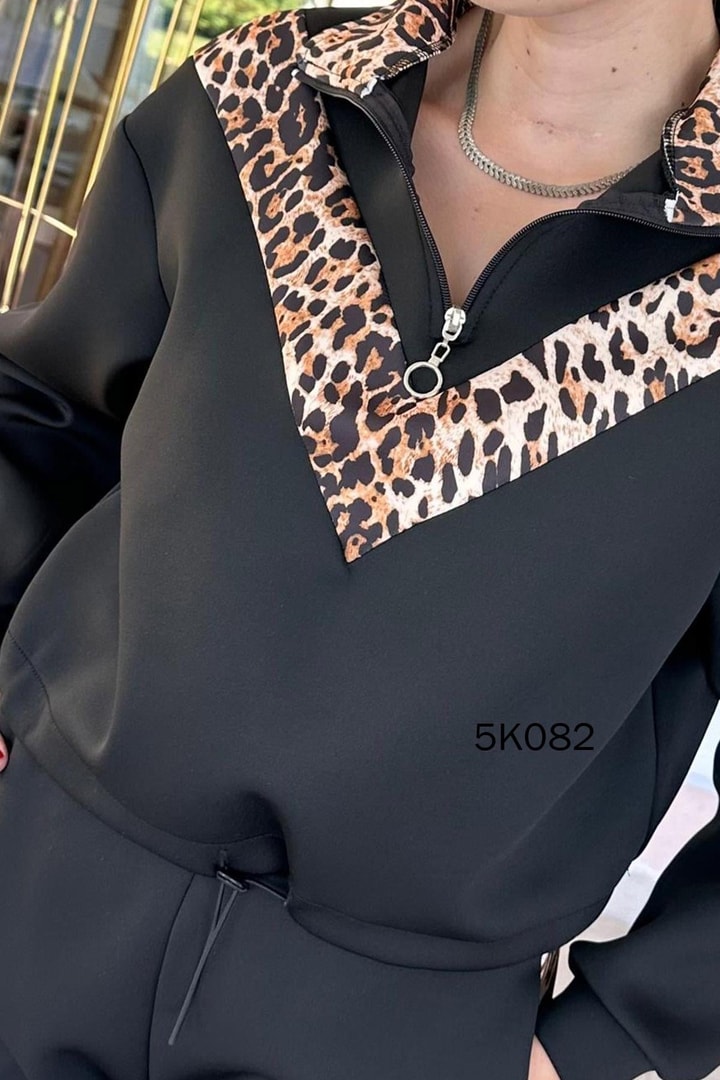 Leopar Desenli Scuba Kumaş Takım