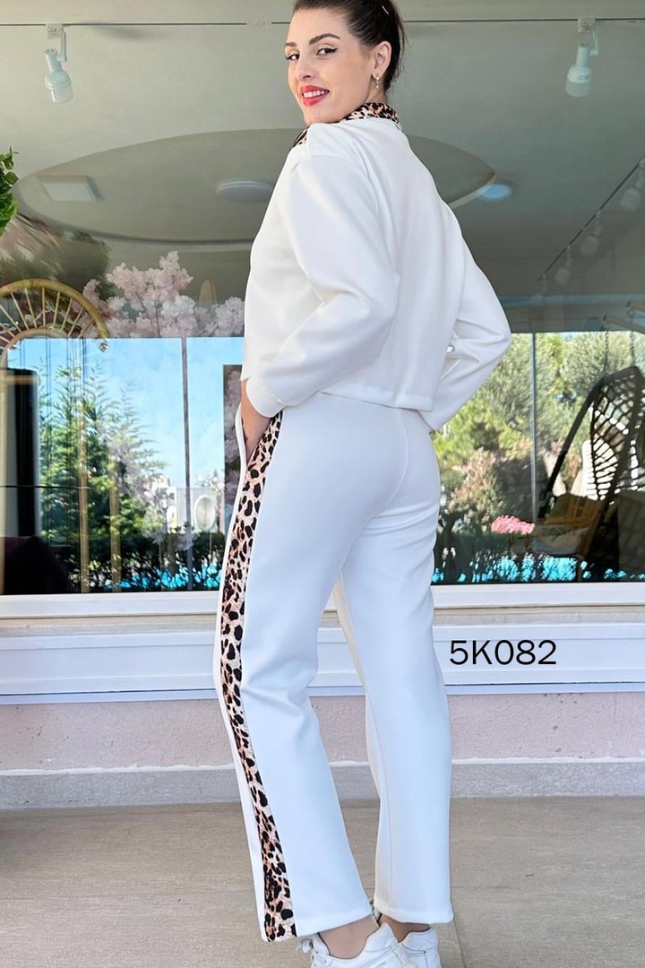 Leopar Desenli Scuba Kumaş Takım