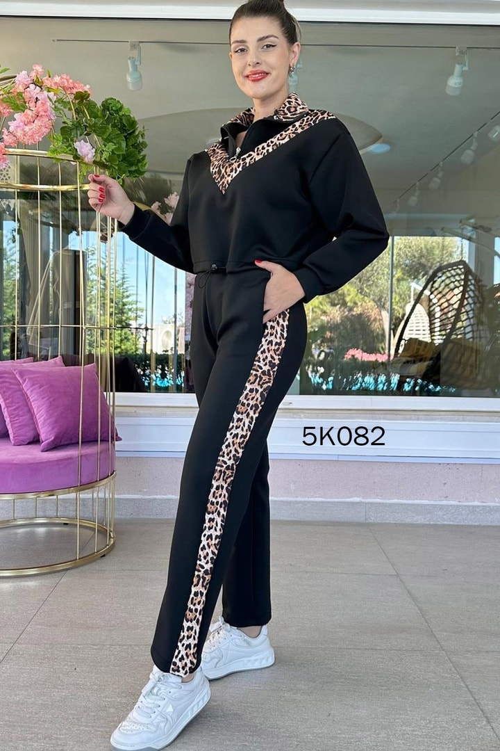 Leopar Desenli Scuba Kumaş Takım
