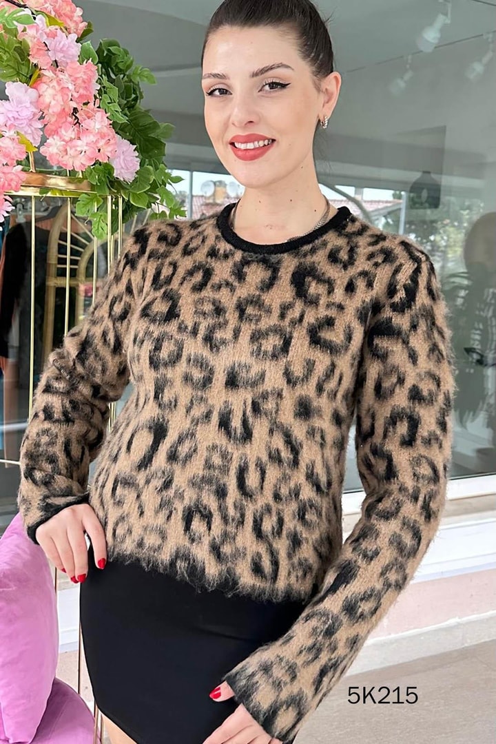 Leopar Desenli Triko Bluz