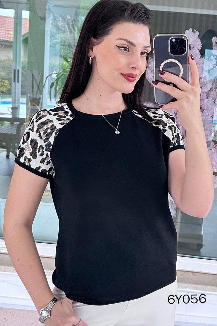Leopar Garnili Merserize Triko Bluz