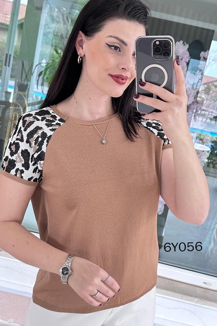 Leopar Garnili Merserize Triko Bluz