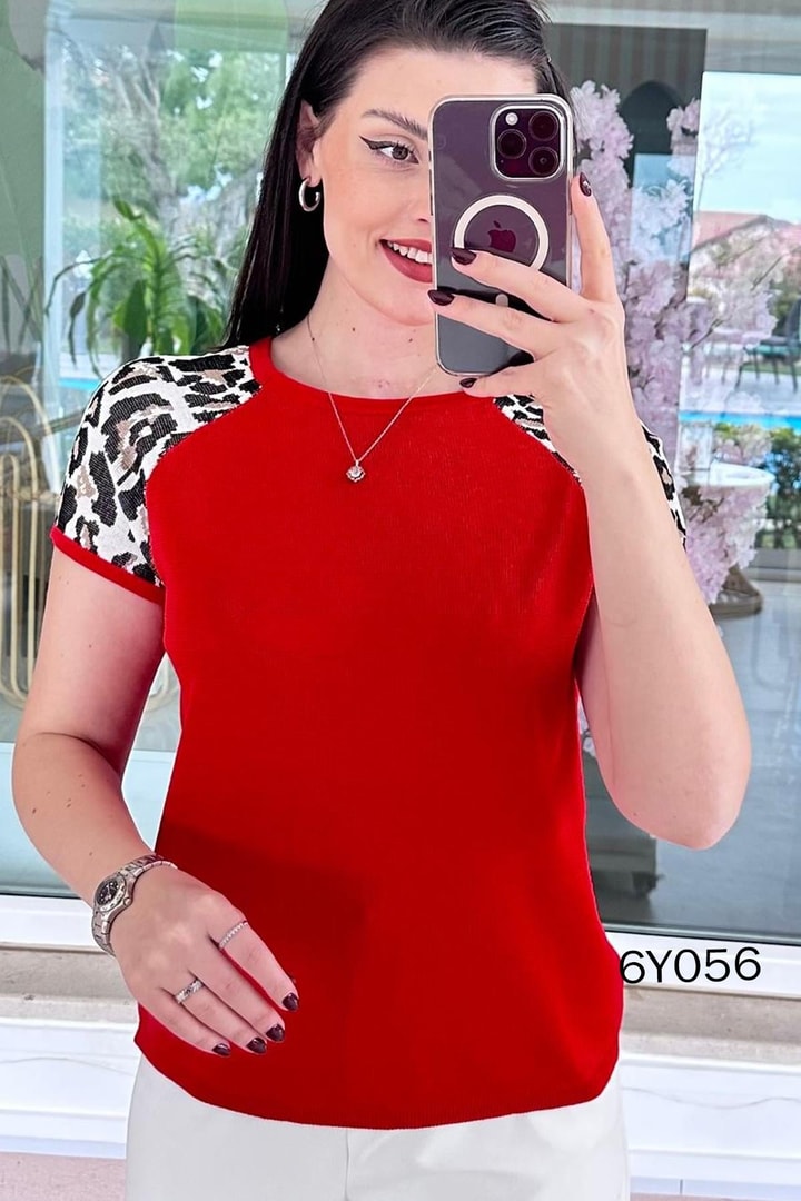 Leopar Garnili Merserize Triko Bluz
