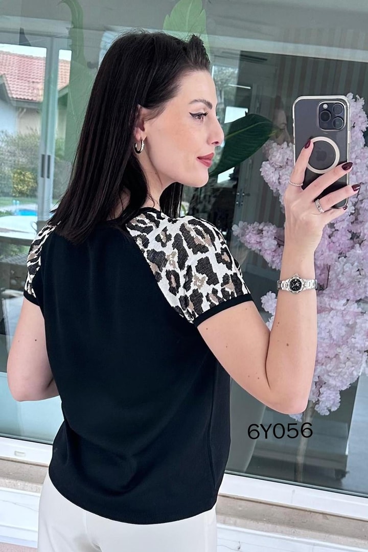 Leopar Garnili Merserize Triko Bluz