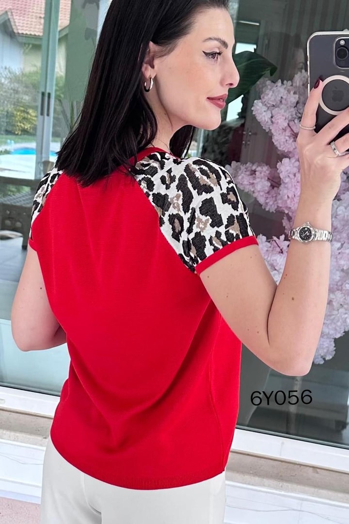 Leopar Garnili Merserize Triko Bluz