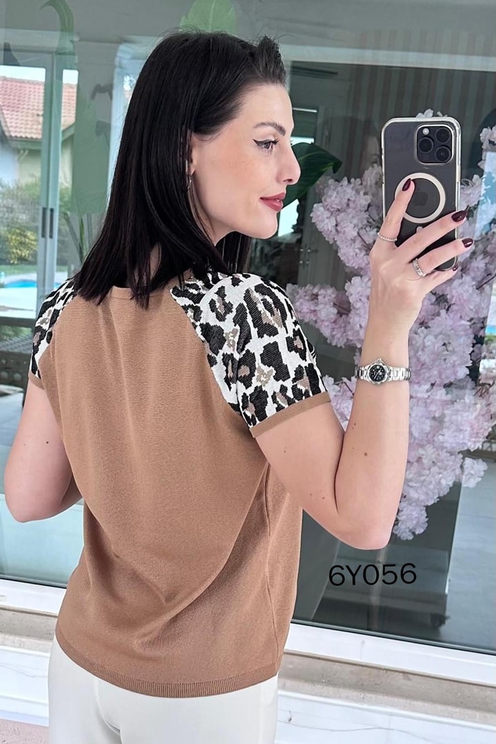 Leopar Garnili Merserize Triko Bluz
