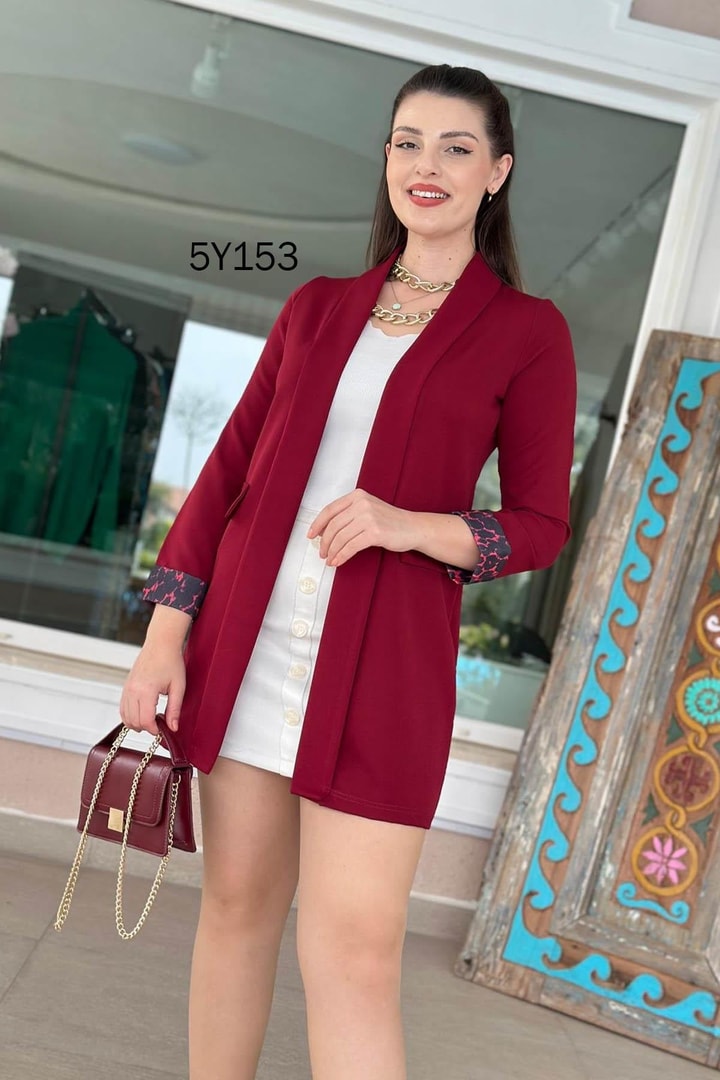 Leopar Garnili Uzun Blazer Ceket