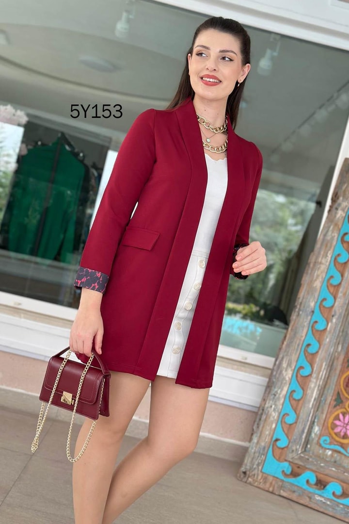 Leopar Garnili Uzun Blazer Ceket
