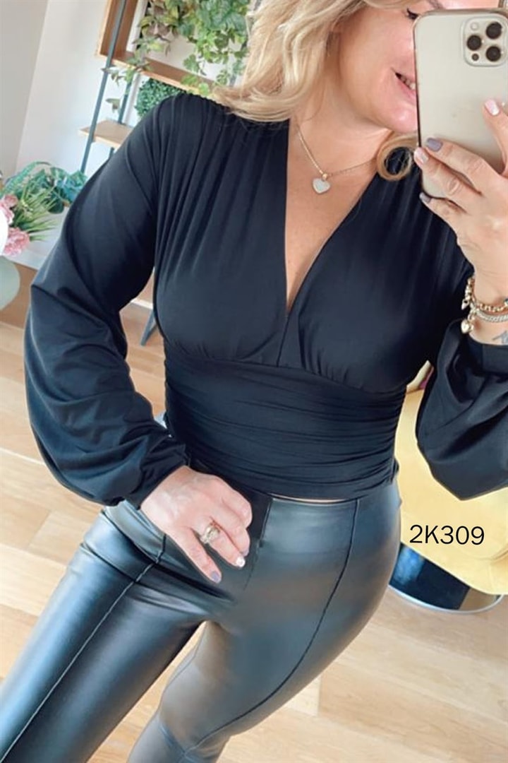 Likralı Crop Bluz