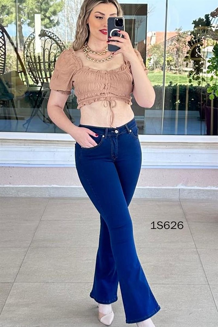 Likralı Kot İspanyol Paça Pantolon