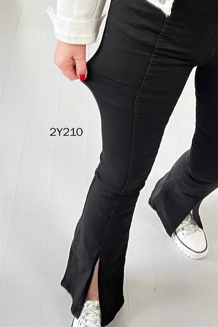 Likralı Paçası Yırtmaçlı İspanyol Paça Kot Pantolon