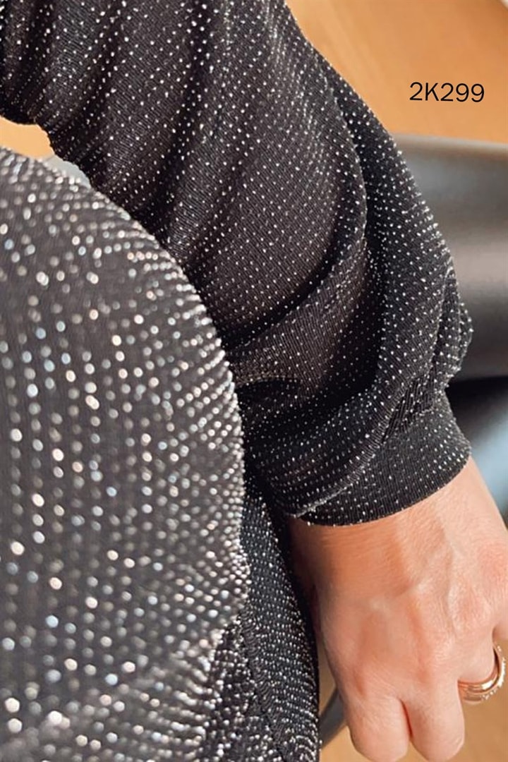 Likralı Simli Crop Bluz