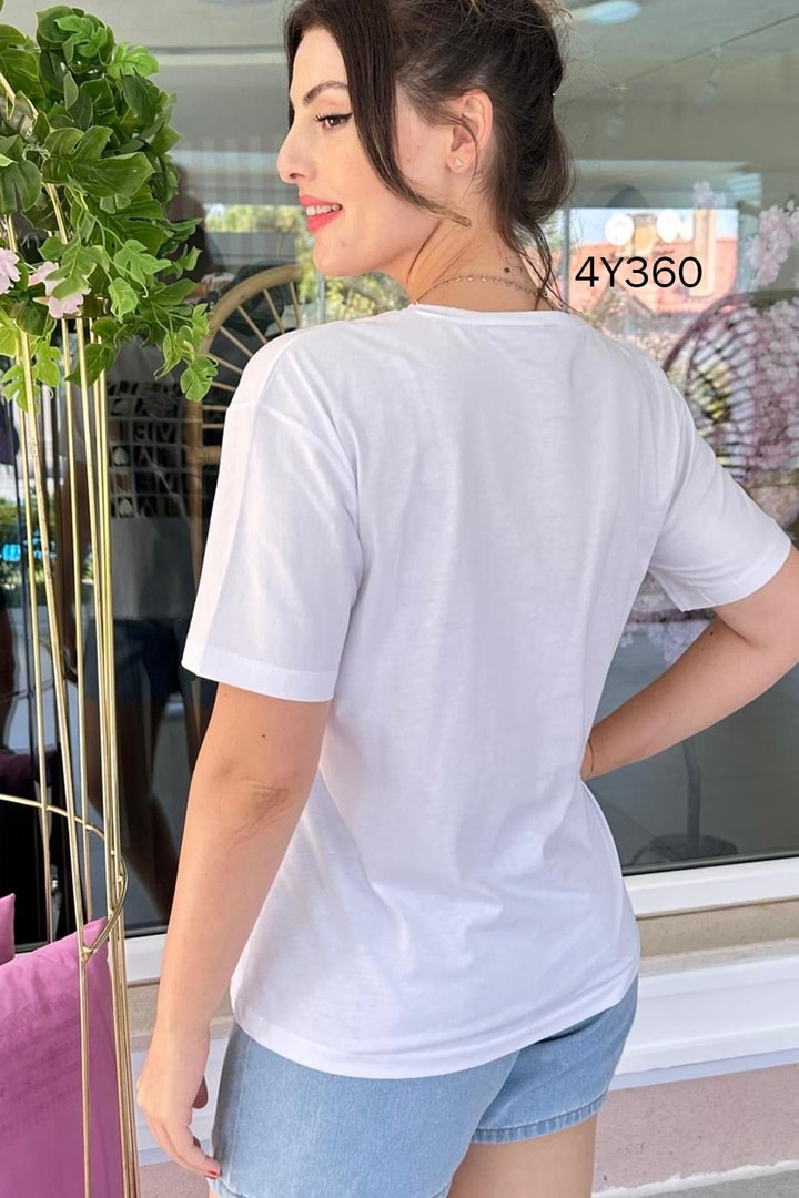Love Kalp Taşlı Baskılı Tshirt