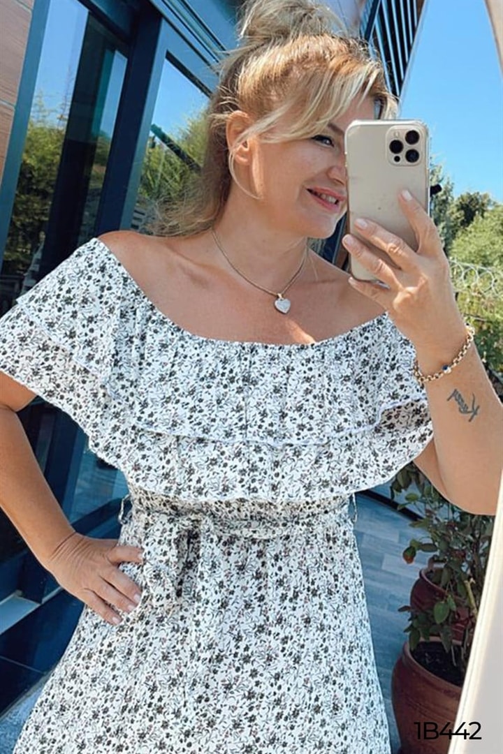 Madonna Yaka Belden Bağlamalı Elbise