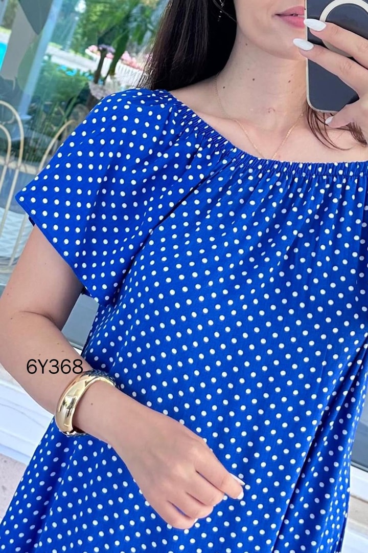 Madonna Yaka Puantiyeli Viskon Elbise