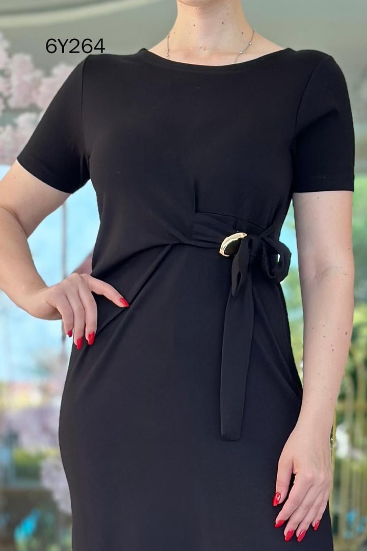 Modal Kumaş Toka Detay Elbise
