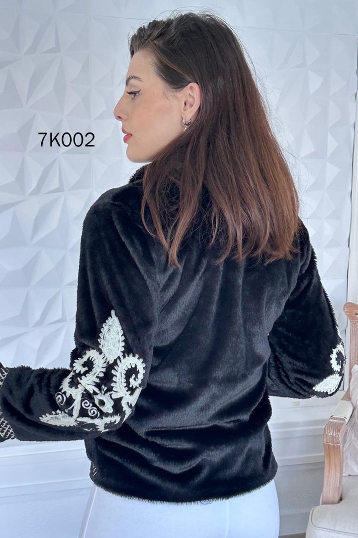 Nakışlı Tavşan Dokulu Kürk Ceket