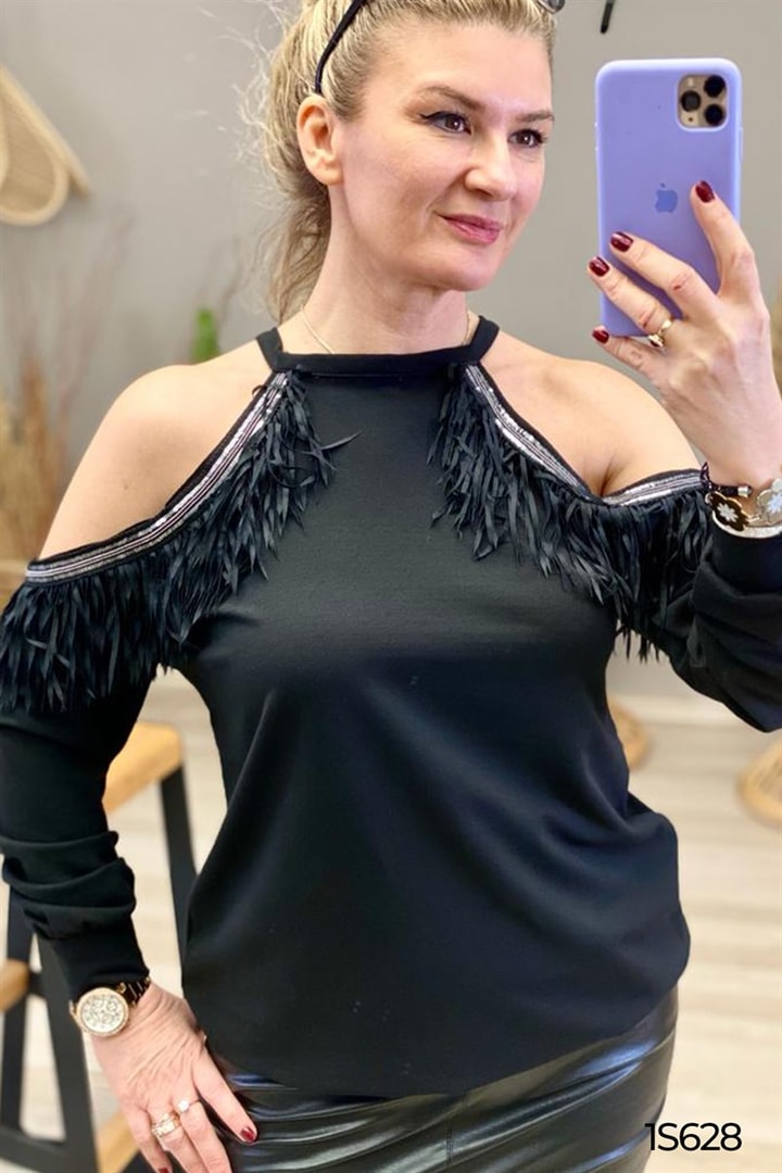 Omuz Askılı Püsküllü Bluz