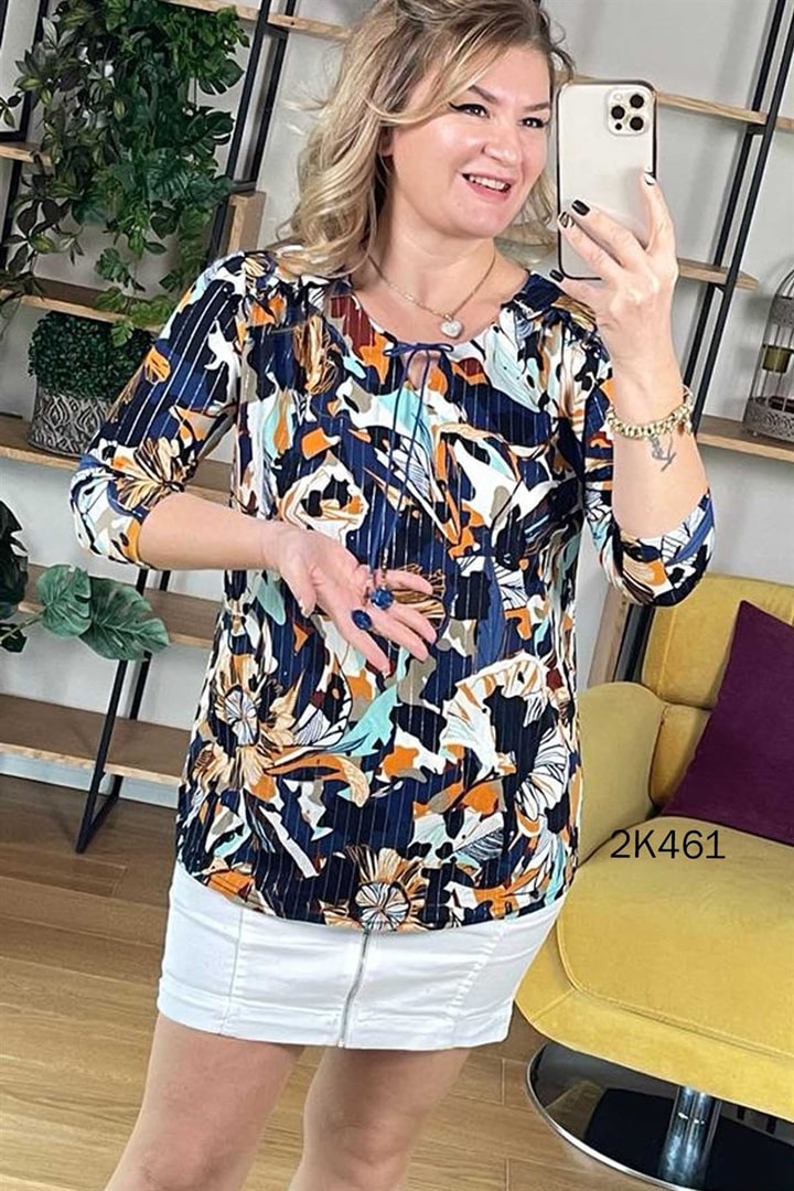 Omuzu Volan Detay Bağlamalı Bluz
