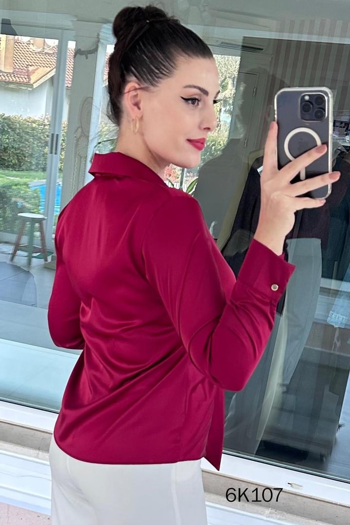 Önden Bağlamalı İpek Saten Gömlek