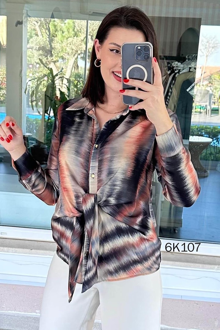 Önden Bağlamalı İpek Saten Gömlek