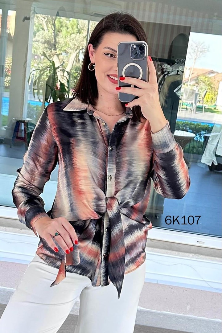 Önden Bağlamalı İpek Saten Gömlek