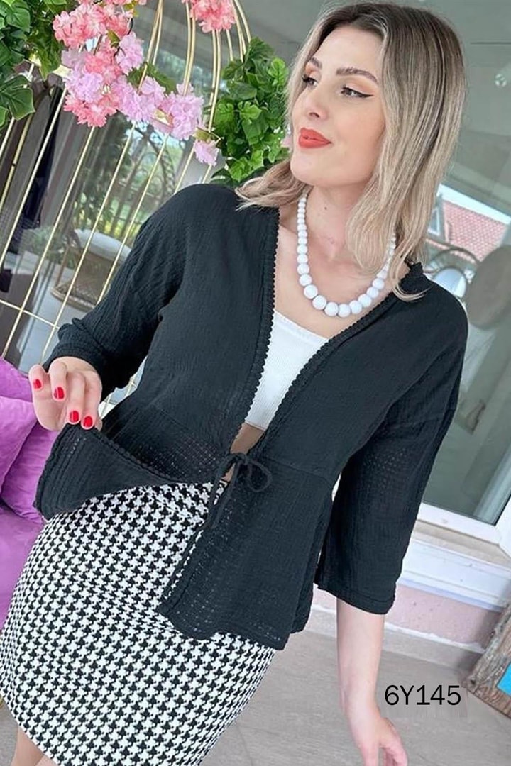 Önden Bağlamalı Keten Hırka