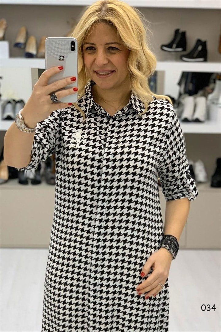 Önden Düğmeli Kazayağı Elbise