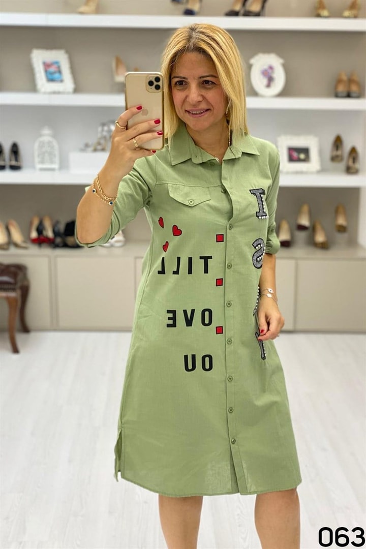 Önden Düğmeli Keten Elbise