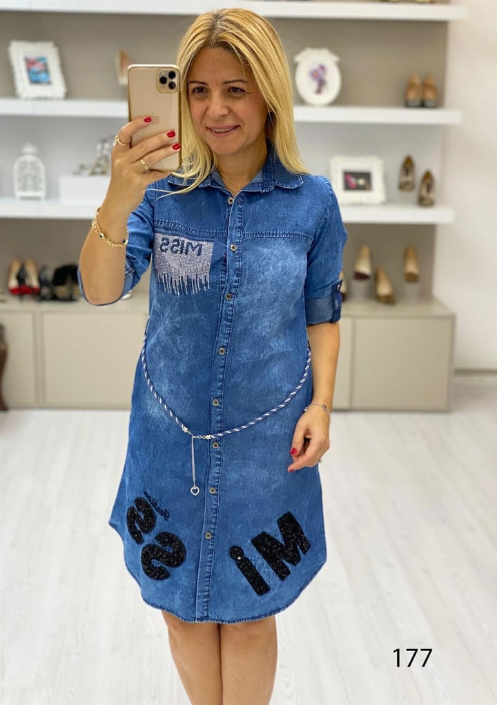 Önden Düğmeli Kot Elbise