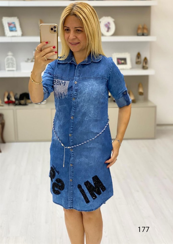 Önden Düğmeli Kot Elbise