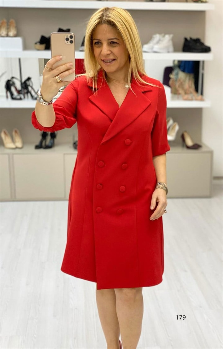 Önden Düğmeli Ofis Elbise