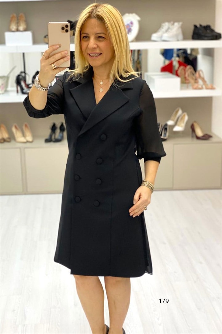Önden Düğmeli Ofis Elbise