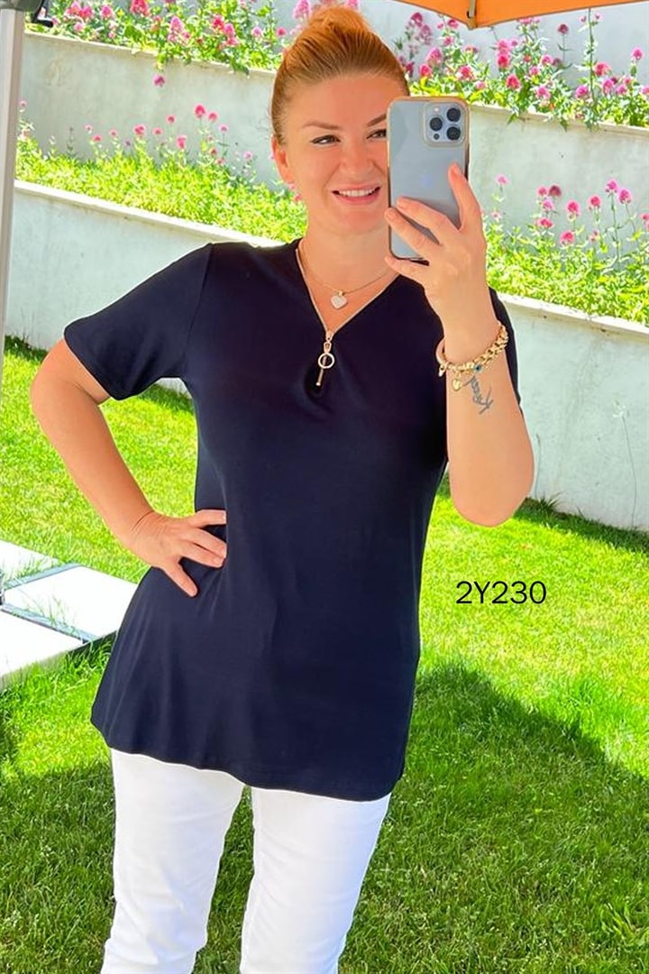 Önden Fermuarlı Bluz
