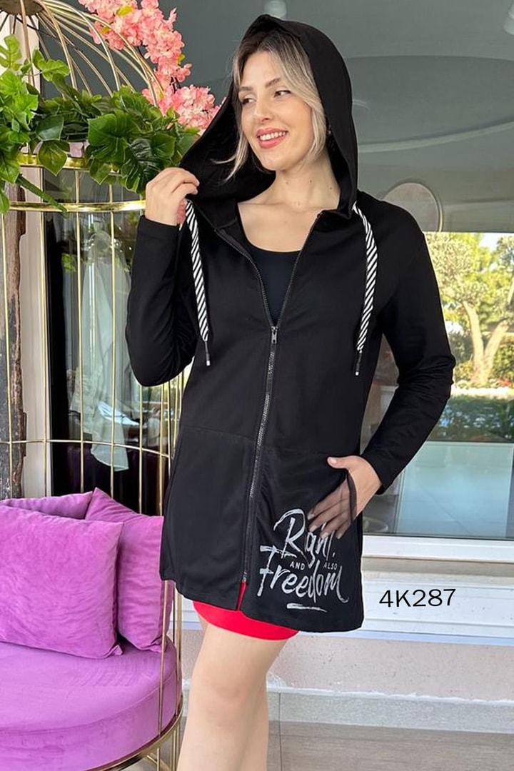 Önden Fermuarlı Kapşonlu 2 İplik Sweat