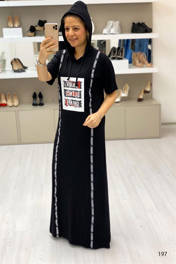 Önü Baskılı Şeritli Elbise